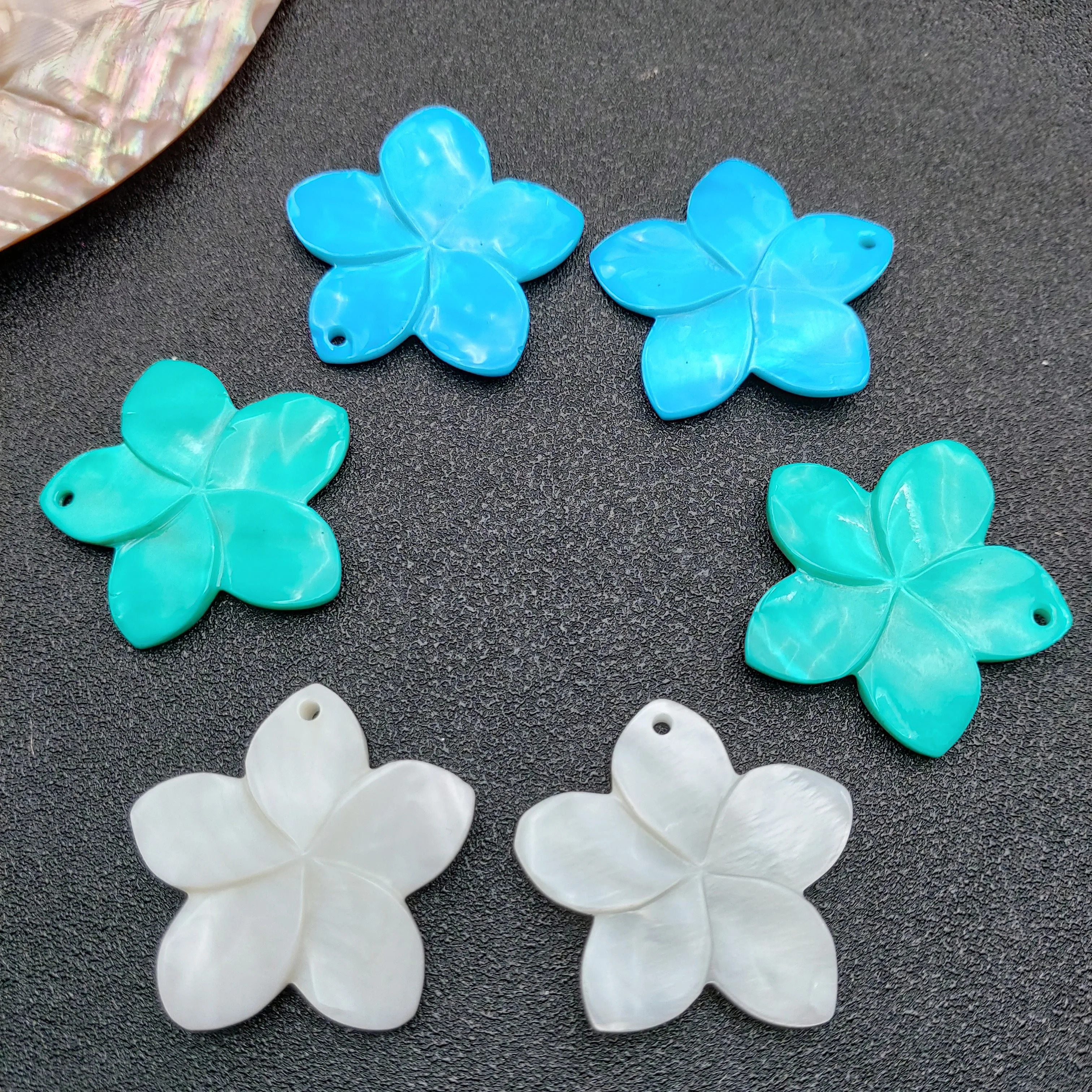 4pcs 40mm Hand-Carved Plumeria Flower Charms - Nautical Style DIY Jewelry Making for Necklaces & Earrings, Vibrant Blue, White, Orange, Pink, Flower Earrings