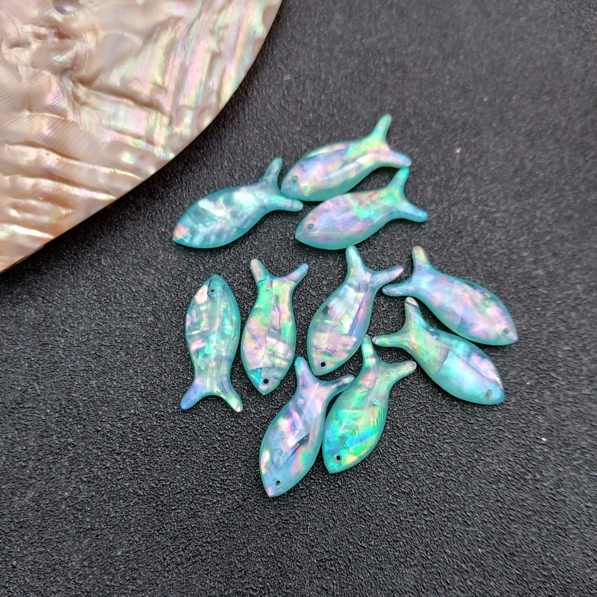 10pcs Abalone paper double-sided oil-dripping small fish charms single hole