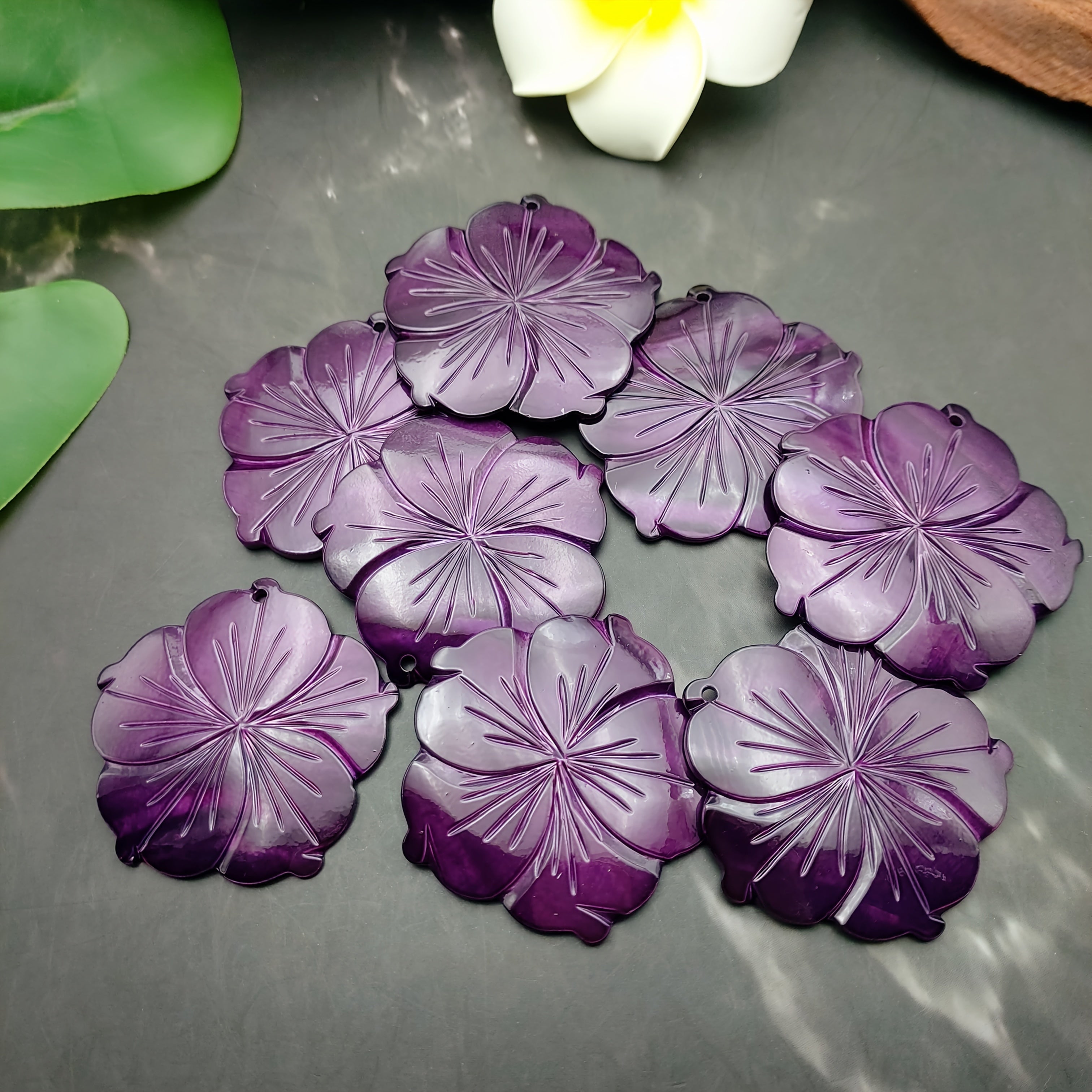 4pcs Large Purple Shell Carved Five-Petal Flower Pendants, Elegant Vacation Style, DIY Necklace or Earrings, All-Season Daily & Holiday Accessory, Valentine'S Day Gift