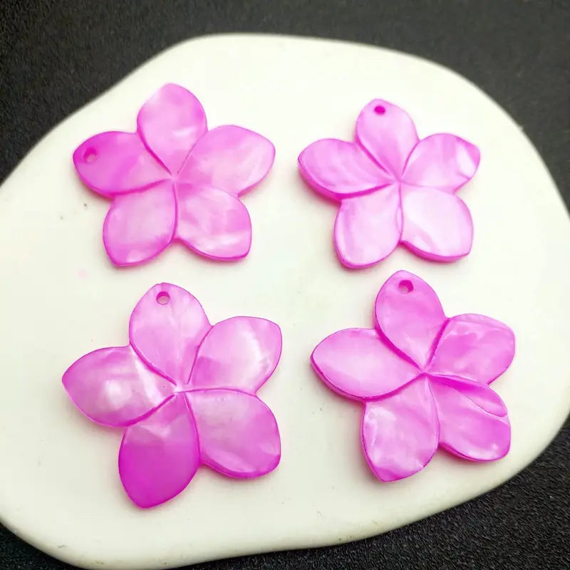 4pcs 40mm Hand-Carved Plumeria Flower Charms - Nautical Style DIY Jewelry Making for Necklaces & Earrings, Vibrant Blue, White, Orange, Pink, Flower Earrings