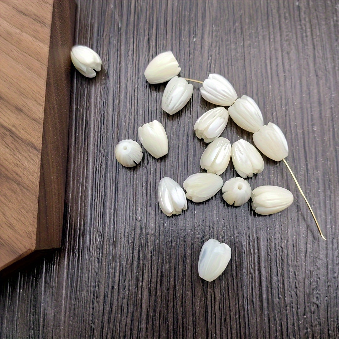 10 Natural Mother of Pearl Hand Carved Pikake Charms Jasmine Pendant Ocean Style Beads Earrings Bracelet Jewelry DIY Accessories