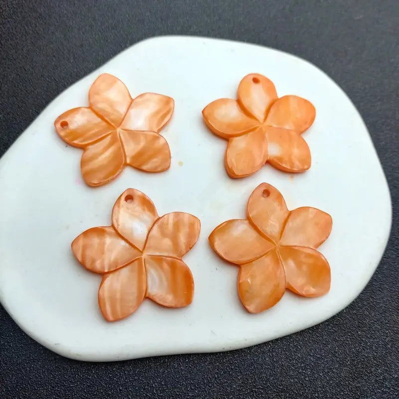 4pcs 40mm Hand-Carved Plumeria Flower Charms - Nautical Style DIY Jewelry Making for Necklaces & Earrings, Vibrant Blue, White, Orange, Pink, Flower Earrings