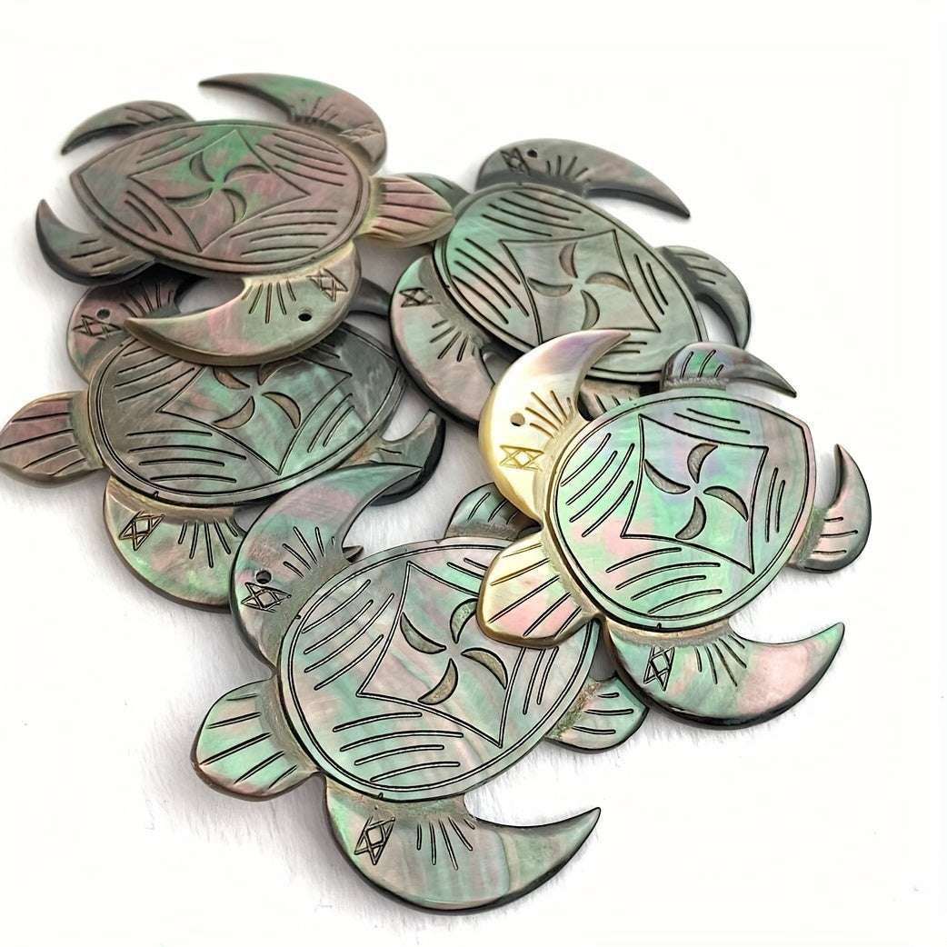 4pcs 32x29mm Natural Mother of Hand-Carved Turtle Charms