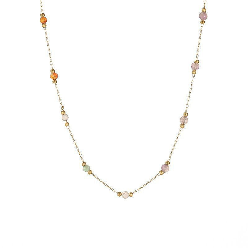 1set-Titanium Steel New Style European and American Ins Niche Natural Stone Necklace for Women, 18K Gold Plated Collarbone Chain Jewelry