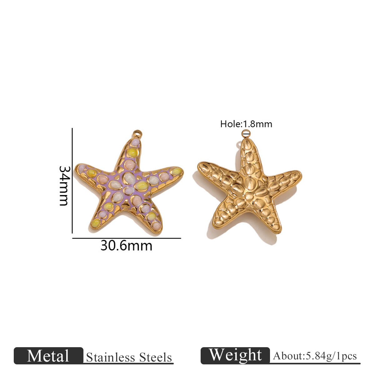 Colorful Ocean Style Starfish Octopus Seashell Pendant Stainless Steel Hanging Piece DIY