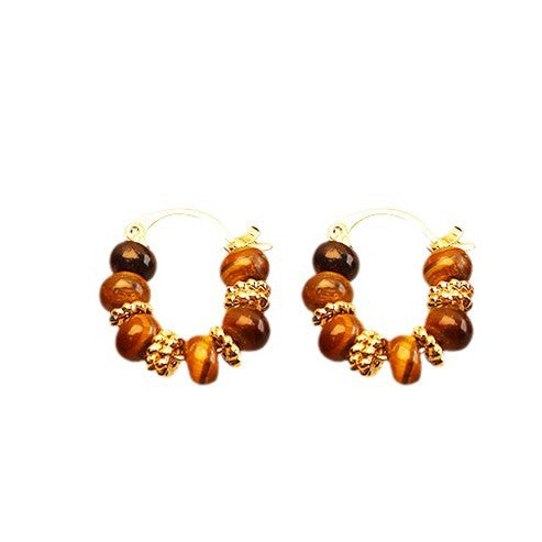 Retro Tiger's Eye Stone Earrings for Women, Light Luxury Fashion, Niche Circle Earrings