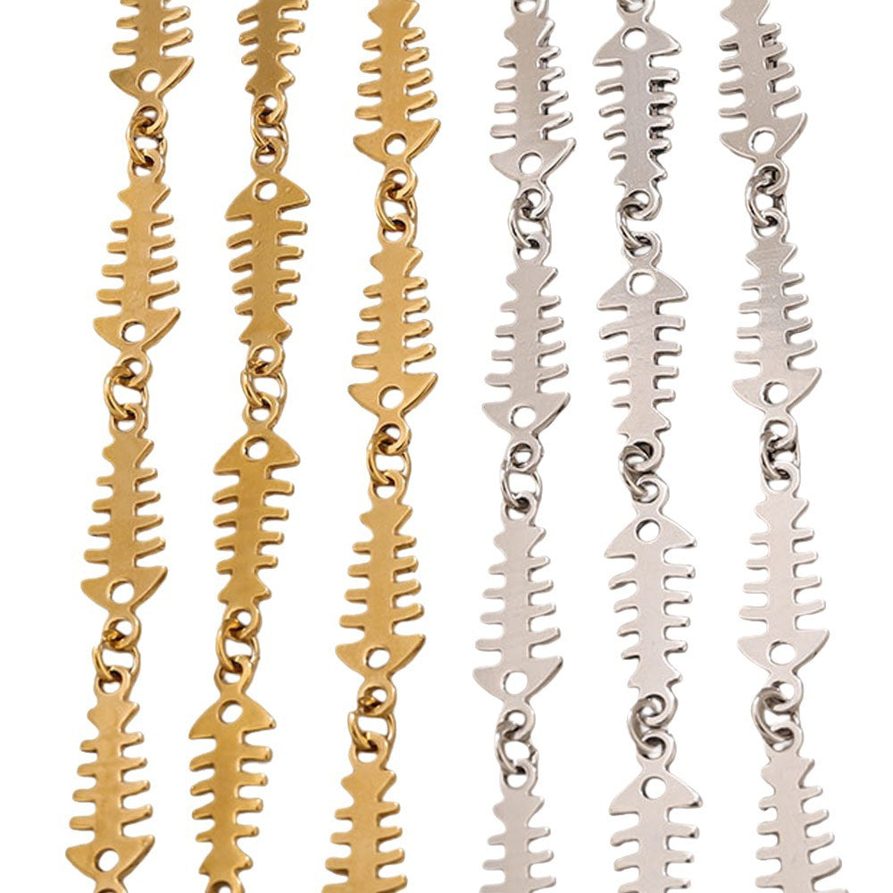 1m Personality gold fishbone shape metal chain, ocean style trendy cool DIY bracelet necklace