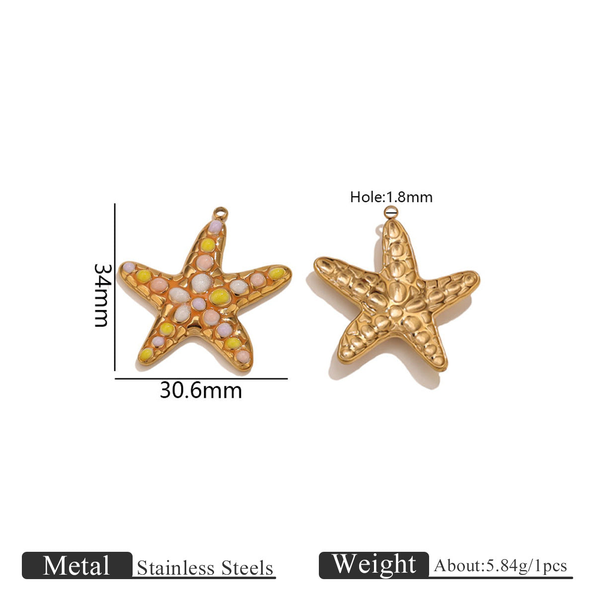 Colorful Ocean Style Starfish Octopus Seashell Pendant Stainless Steel Hanging Piece DIY
