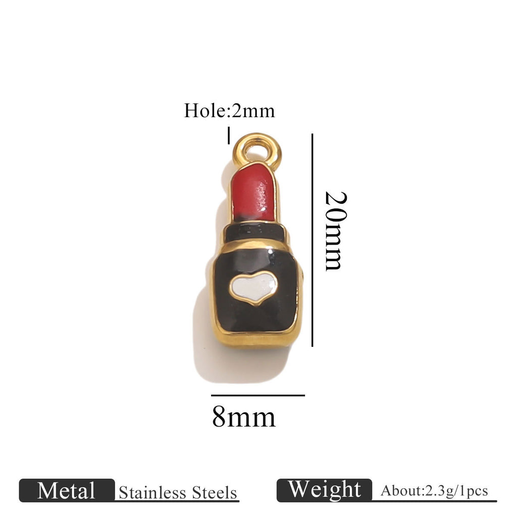 Stainless Steel Makeup Tea Set Shaped Pendant Lipstick Teapot Teacup Drip Oil Pendant DIY Bracelet Accessories