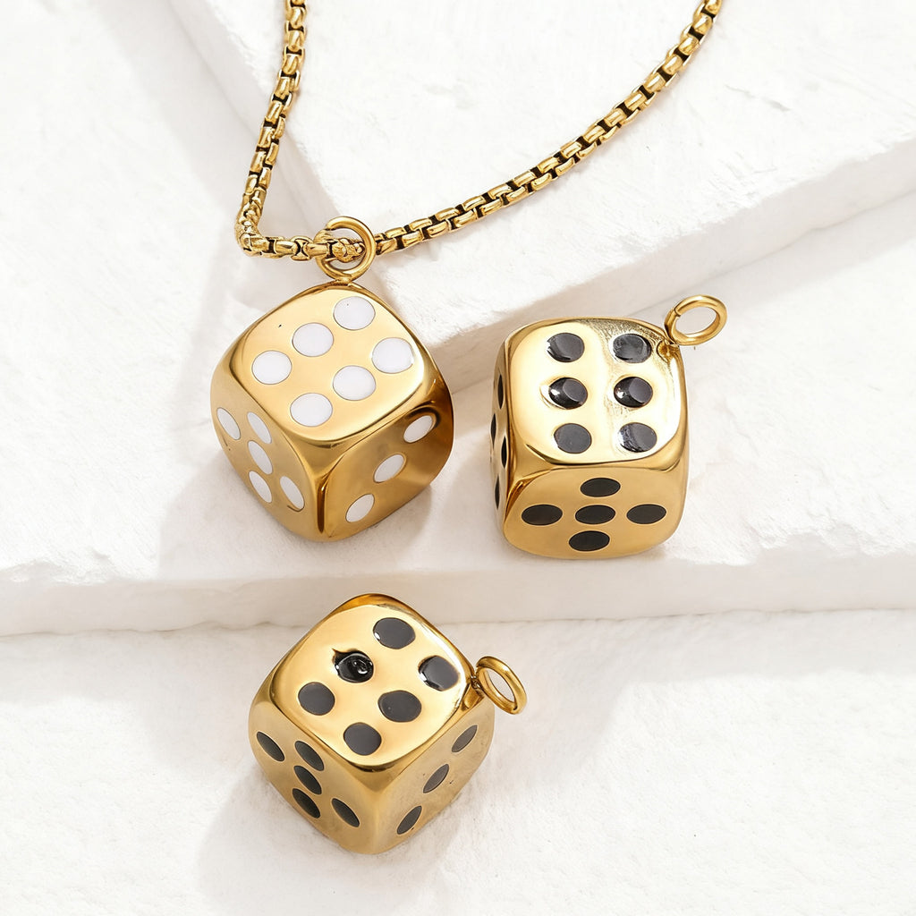 Vintage golden skull lock dice diver pendant stainless steel accessory DIY