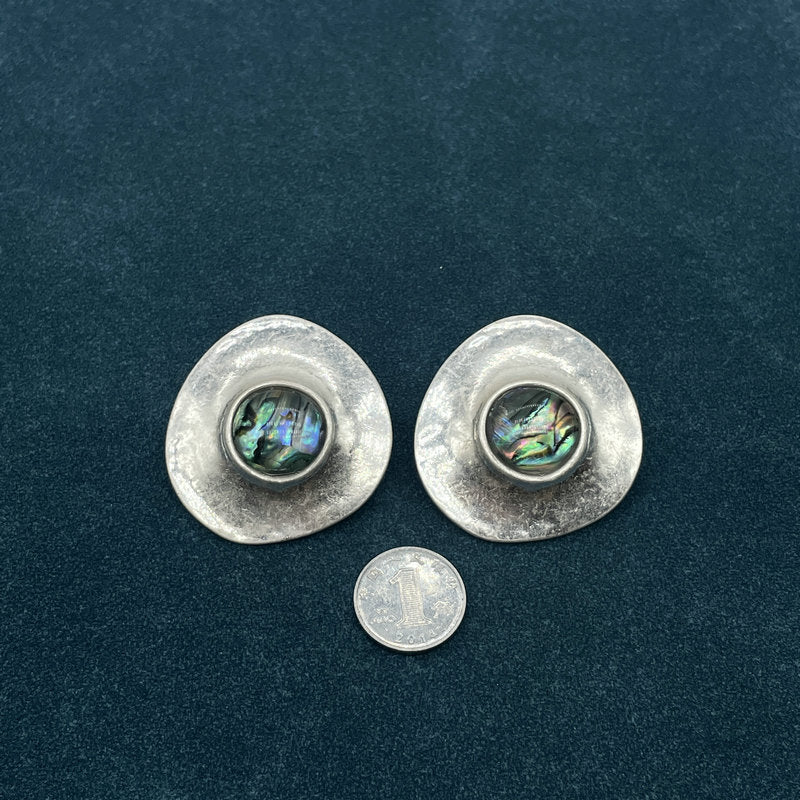 Natural Abalone Shell Earrings Fashionable Design Retro Style Antique Silver Iridescent Abalone Shell Elegant Earrings