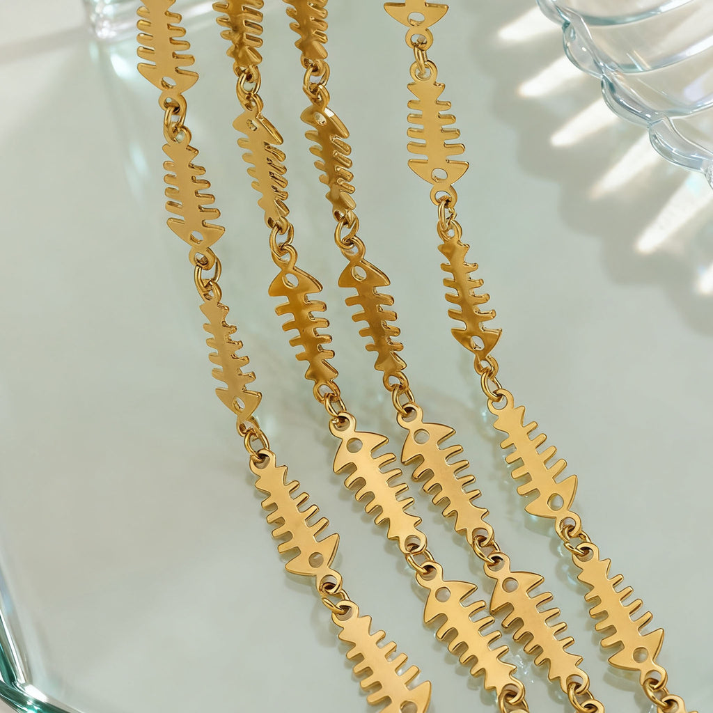 1m Personality gold fishbone shape metal chain, ocean style trendy cool DIY bracelet necklace