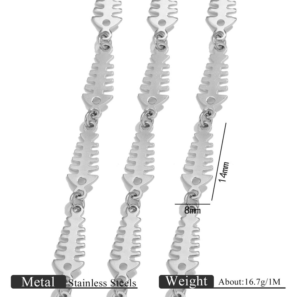 1m Personality gold fishbone shape metal chain, ocean style trendy cool DIY bracelet necklace
