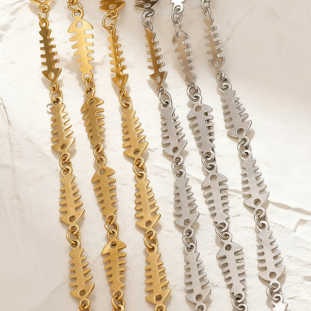 1m Personality gold fishbone shape metal chain, ocean style trendy cool DIY bracelet necklace