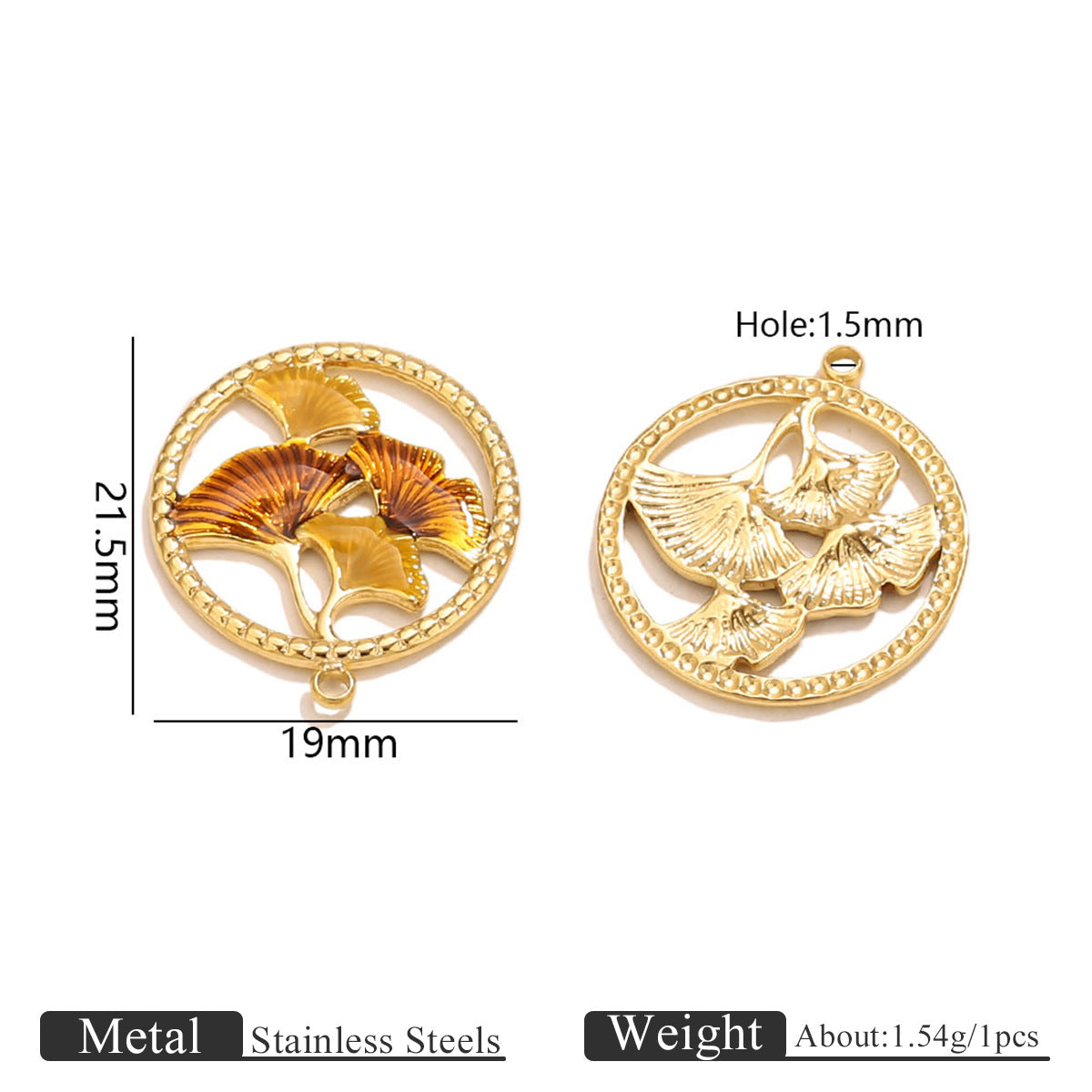 18k Stainless Steel Ginkgo Leaf Pendant Accessory