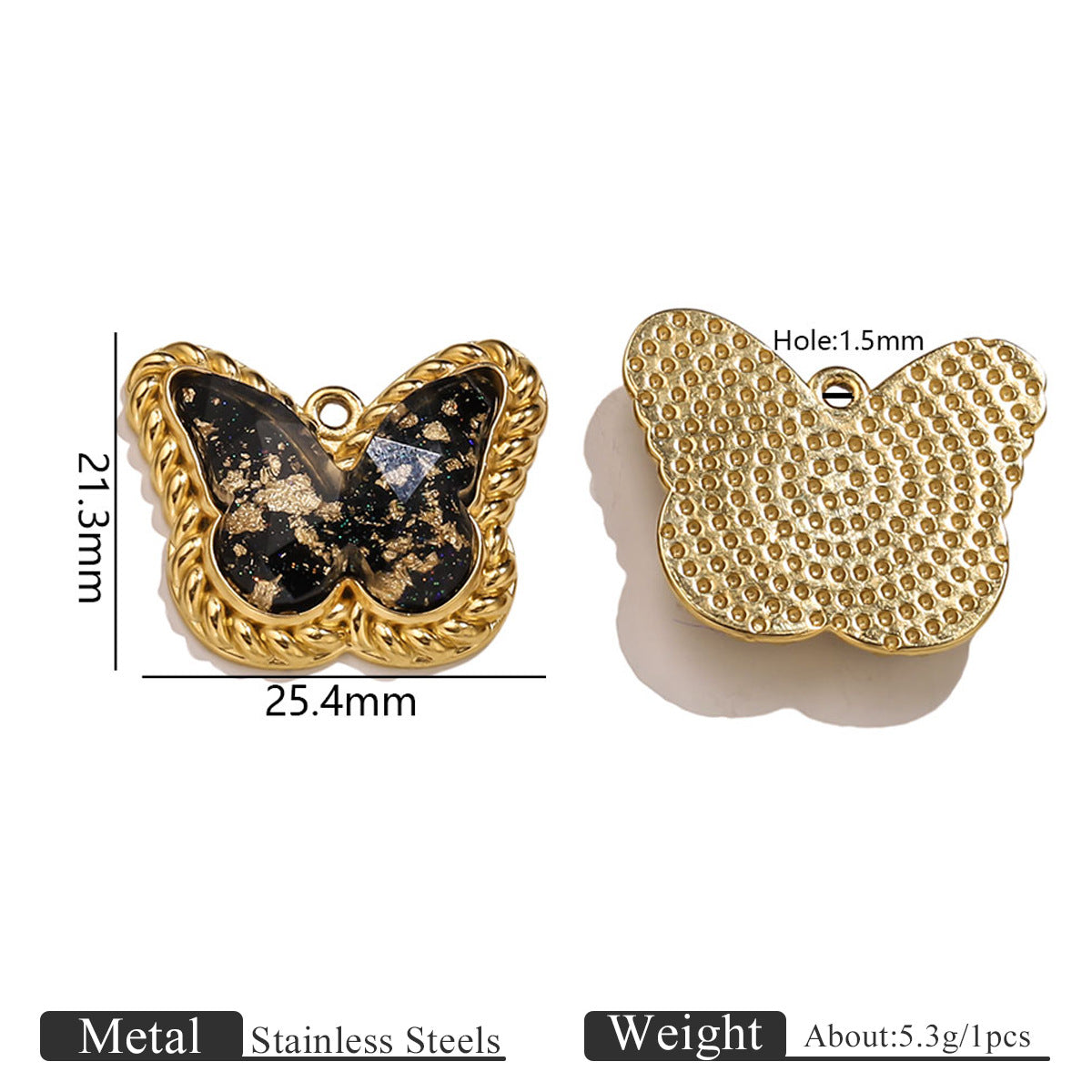 Vintage Black Gold Foil Multi-style Stainless Steel Pendant Butterfly Star Heart Charms DIY Bracelet Necklace Earrings