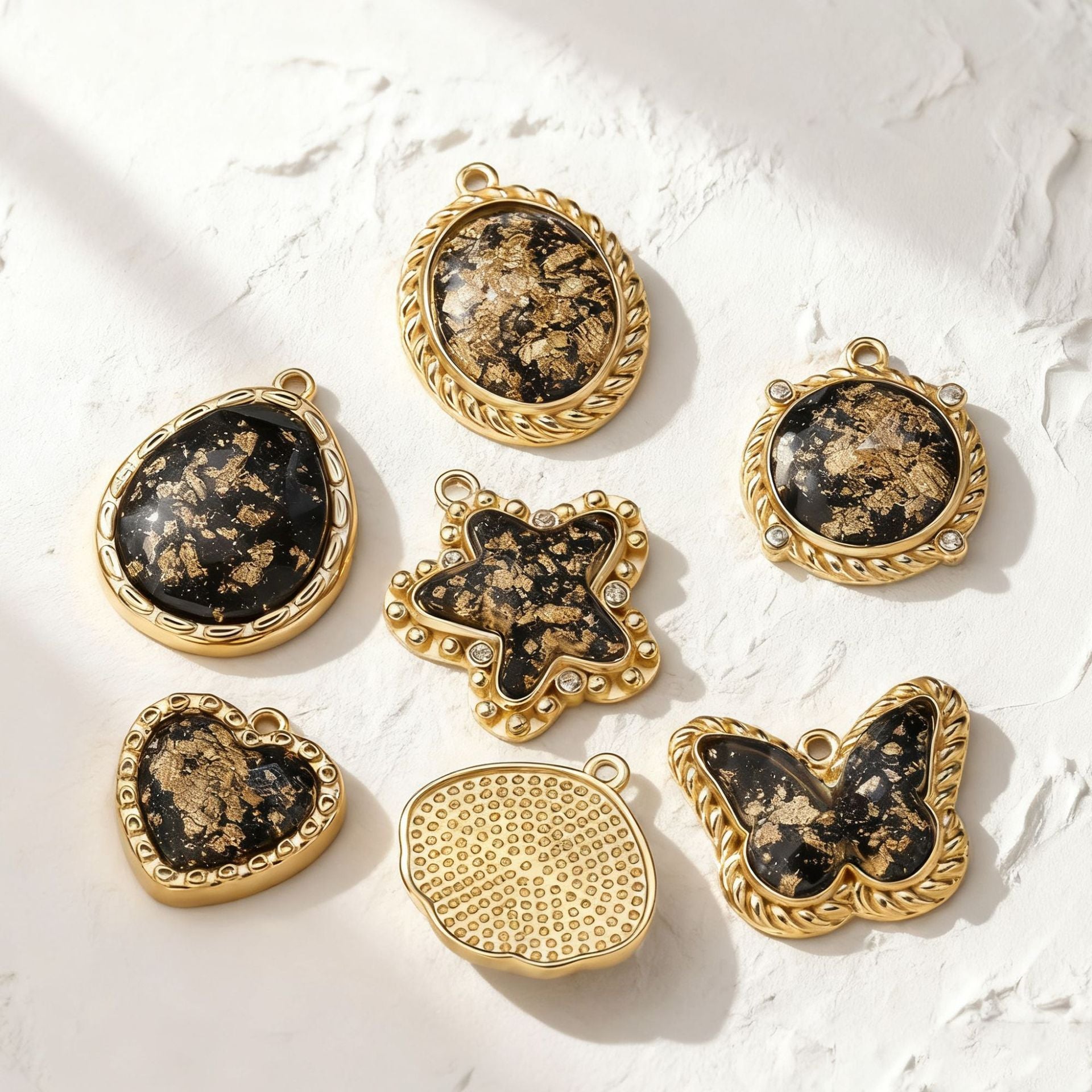 Vintage Black Gold Foil Multi-style Stainless Steel Pendant Butterfly Star Heart Charms DIY Bracelet Necklace Earrings