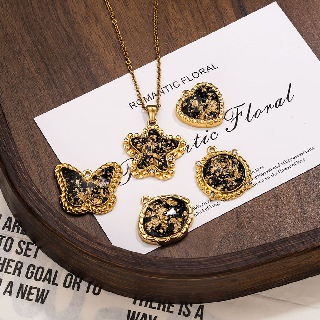 Vintage Black Gold Foil Multi-style Stainless Steel Pendant Butterfly Star Heart Charms DIY Bracelet Necklace Earrings