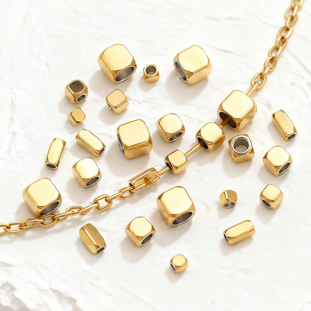 Wholesale of Stainless Steel Geometric Square Rectangular Metal Perforated Bead Spacer Beads