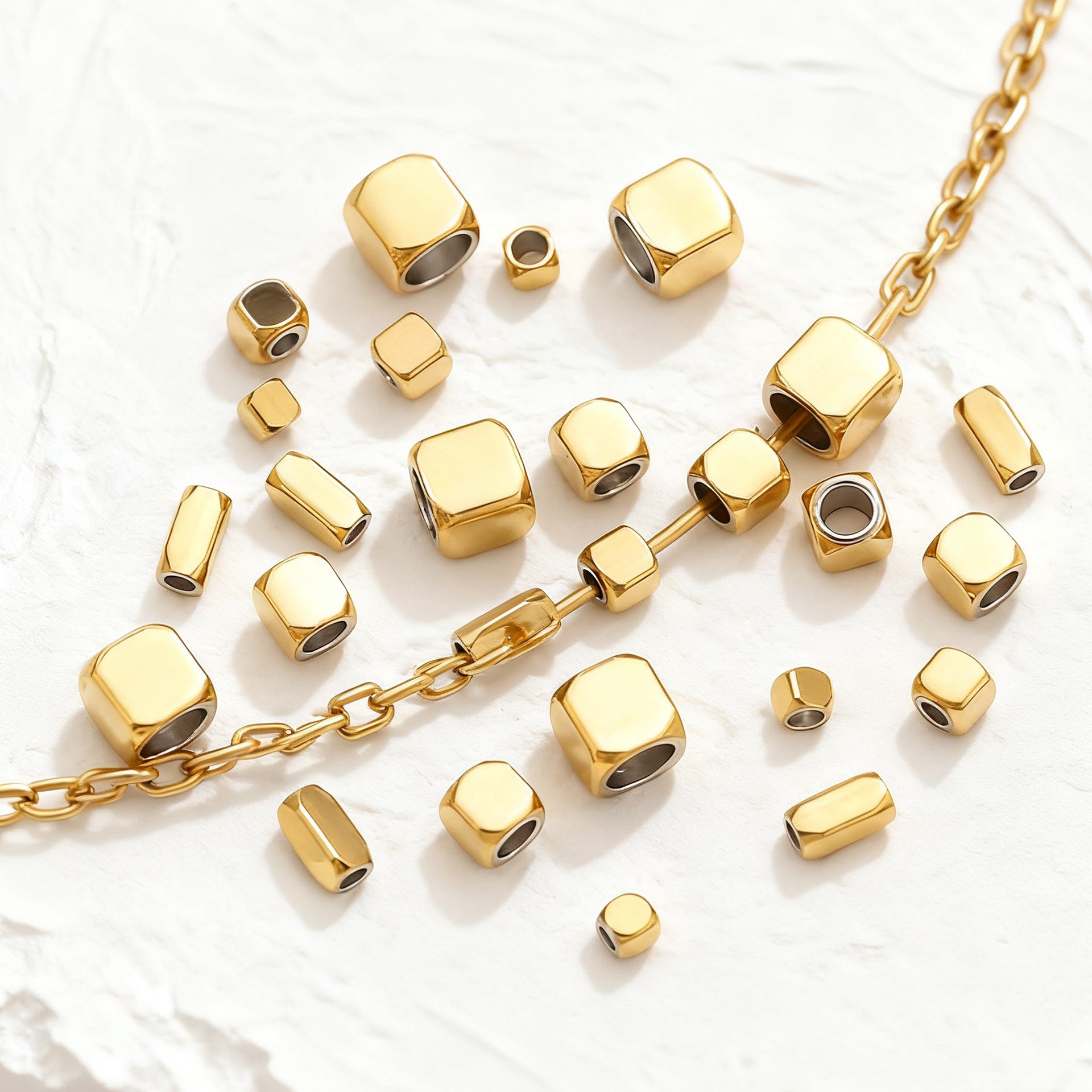 Wholesale of Stainless Steel Geometric Square Rectangular Metal Perforated Bead Spacer Beads