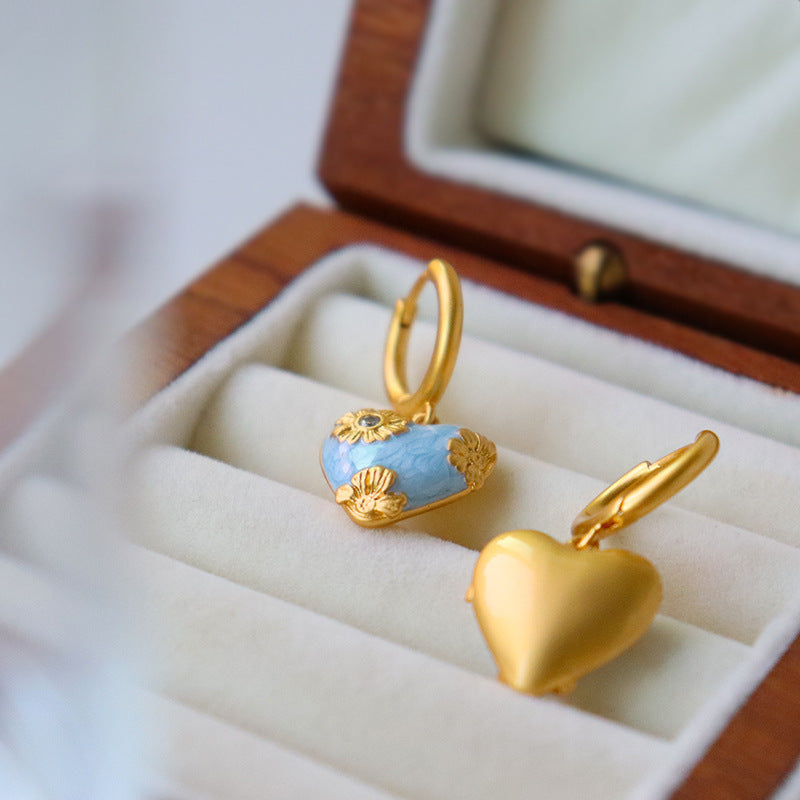 Copper-plated gold retro love heart drip earring and necklace set, Valentine's Day birthday holiday gift