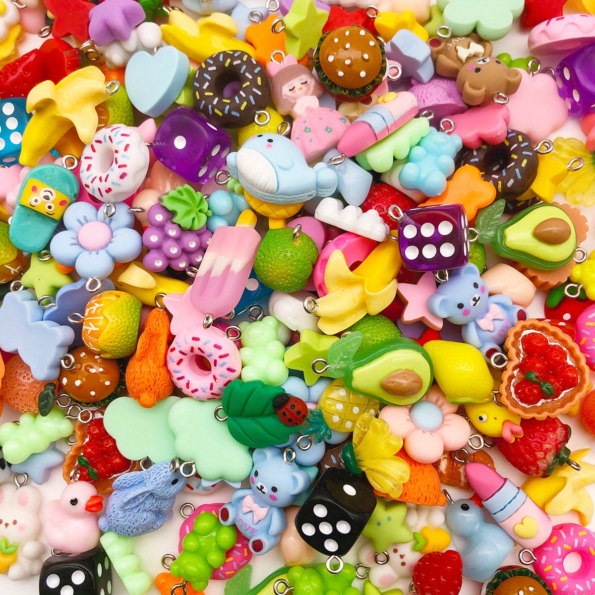 Mixed 10pcs Random Styles Colorful Resin Cute Imitation Animal Fruit Food Series Charms DIY Handmade Pendants