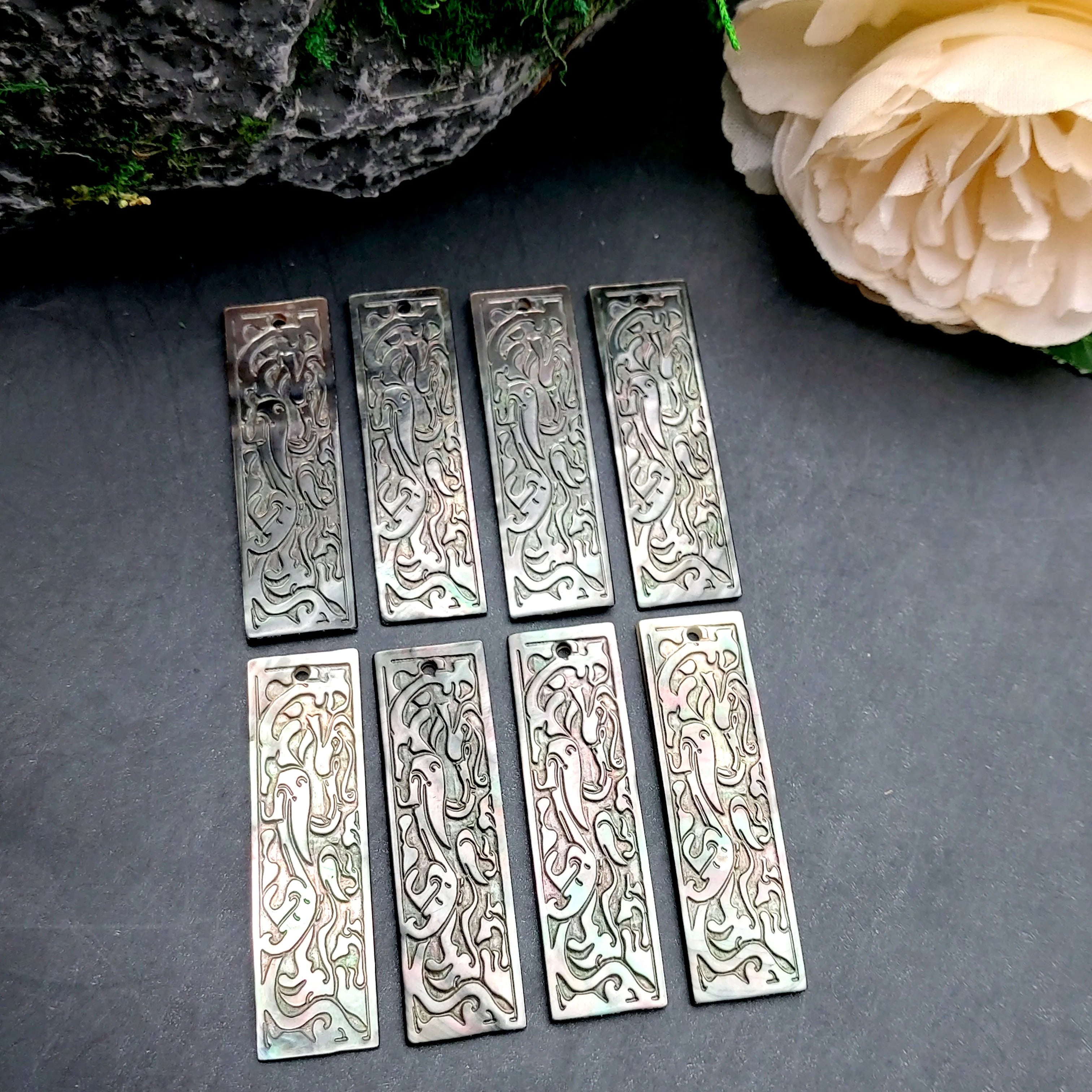 2pcs Natural Mop Hand Carving Dragon Pendants - 45x13mm, Intricate Shell Design, All-Season Jewelry for Daily Wear & Vacation Accessories | Detailed Craftsmanship, Dragon Jewelry