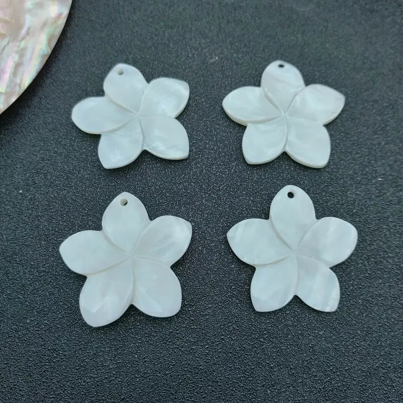 4pcs 40mm Hand-Carved Plumeria Flower Charms - Nautical Style DIY Jewelry Making for Necklaces & Earrings, Vibrant Blue, White, Orange, Pink, Flower Earrings