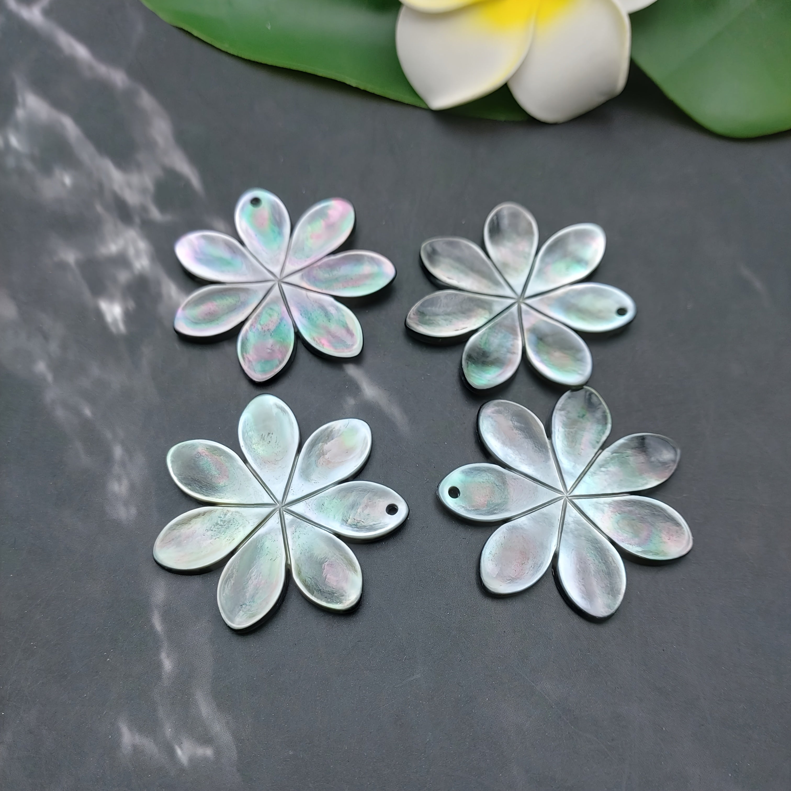 6pcs 40mm Natural Black Mother of Pearl Carved Sun Flower Pendants