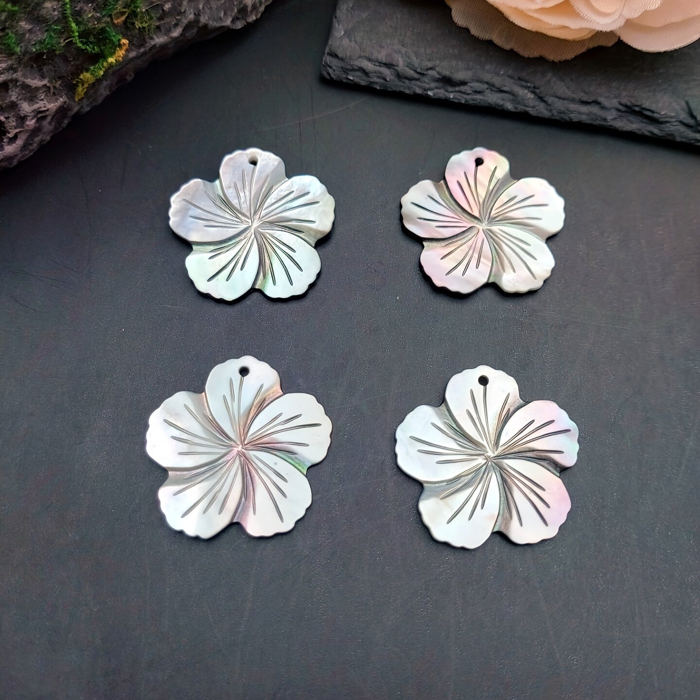 4pcs Natural Shell Flower Charms | Mother of Pearl Pendants with Single Hole for Jewelry Making